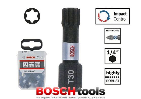 Ударні біти Bosch Impact Control, T30/25 мм, 25 біт в упаковці TicTac