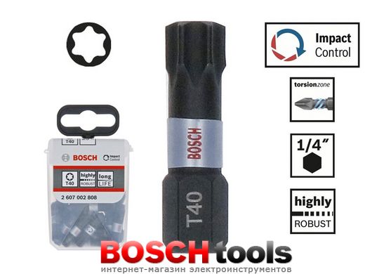 Ударные биты Bosch Impact Control, T40/25 мм, 25 бит в упаковке TicTac