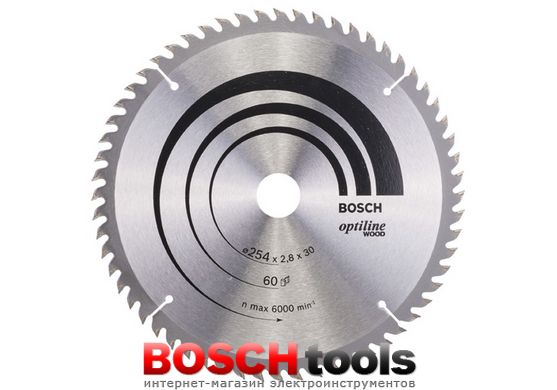 Пильный диск Bosch Optiline Wood, Ø 254 x 30 x 2,8 мм, Z60