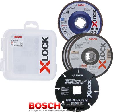 X-LOCK Набор из отрезных, лепесткового кругов и твердосплавного диска по дереву 125 мм