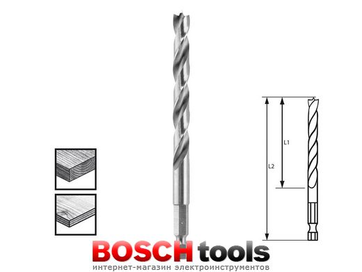 Cверло Bosch по дереву 6гр. HSS 6,0x63/106