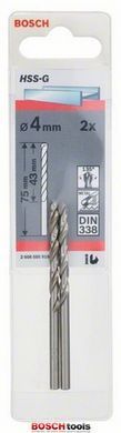 Свердло Bosch по металу HSS-G, 4,0x43/75, 2 шт.