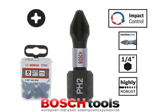 Ударні біти Bosch Impact Control, PH2/25 мм, 25 біт в упаковці TicTac